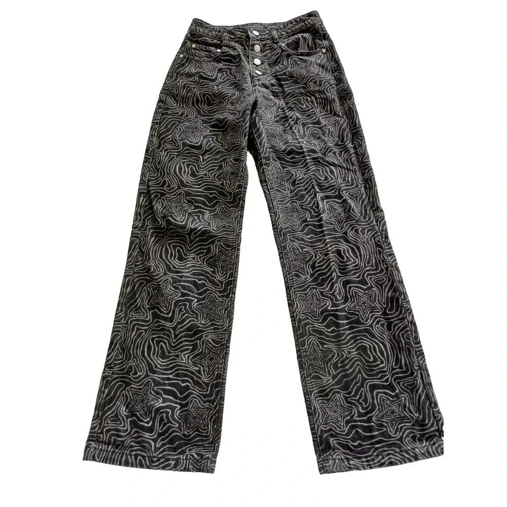 Milk It Funky Black & White Button Front Denim Jeans Women's Size 26 X 29 - Picture 3 of 12